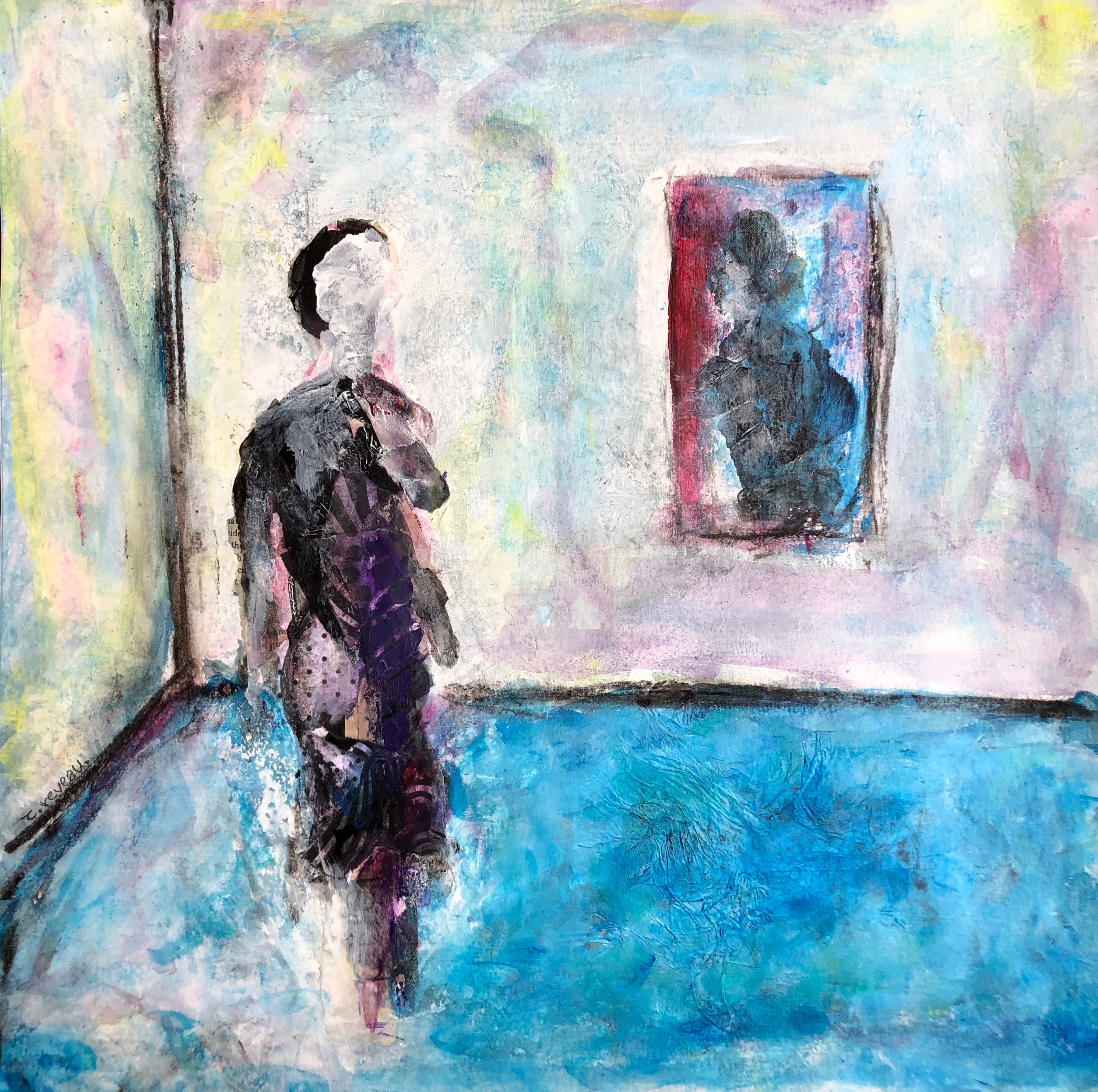 Portrait Abstrait Acrylique sur Papier Aquarelle - Peinture Originale Contemporaine