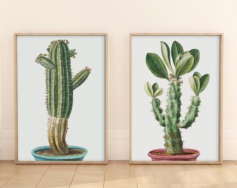 Succulent Wall Art Watercolor Illustration, Set of Two Prints Designs, Succulent, Botanical Prints Art, Instant Download,Living Room Art