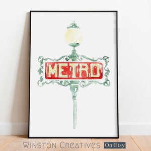 Paris Metro Poster, Watercolor Digital Paint, Metropolitain Paris, French Wall Art Print, Instant Download, Paris Art, Paris Illustration.