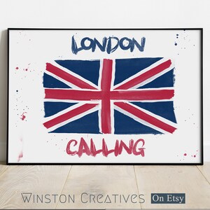 London Calling, UK Flag Poster, England, Digital Instant, Jpg, Instant Download, Travel Poster, Colorful, Music, The Clash, Living Room Art