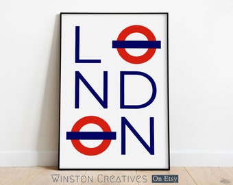 LONDON Tube Typography Print, Digital Instant Download, London Travel Poster, London Underground Print, Typography Poster,Living Room Art