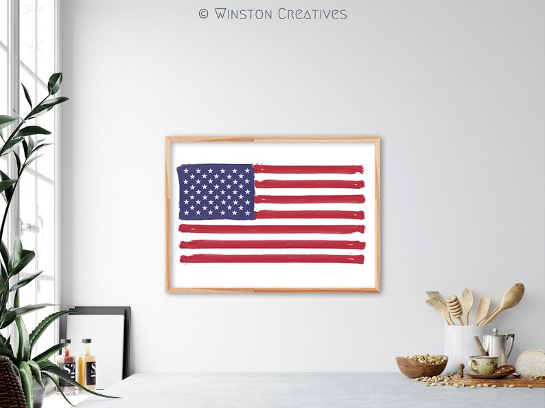 US Flag Watercolor Brush Art Print Poster 4th of July America, Stars ...