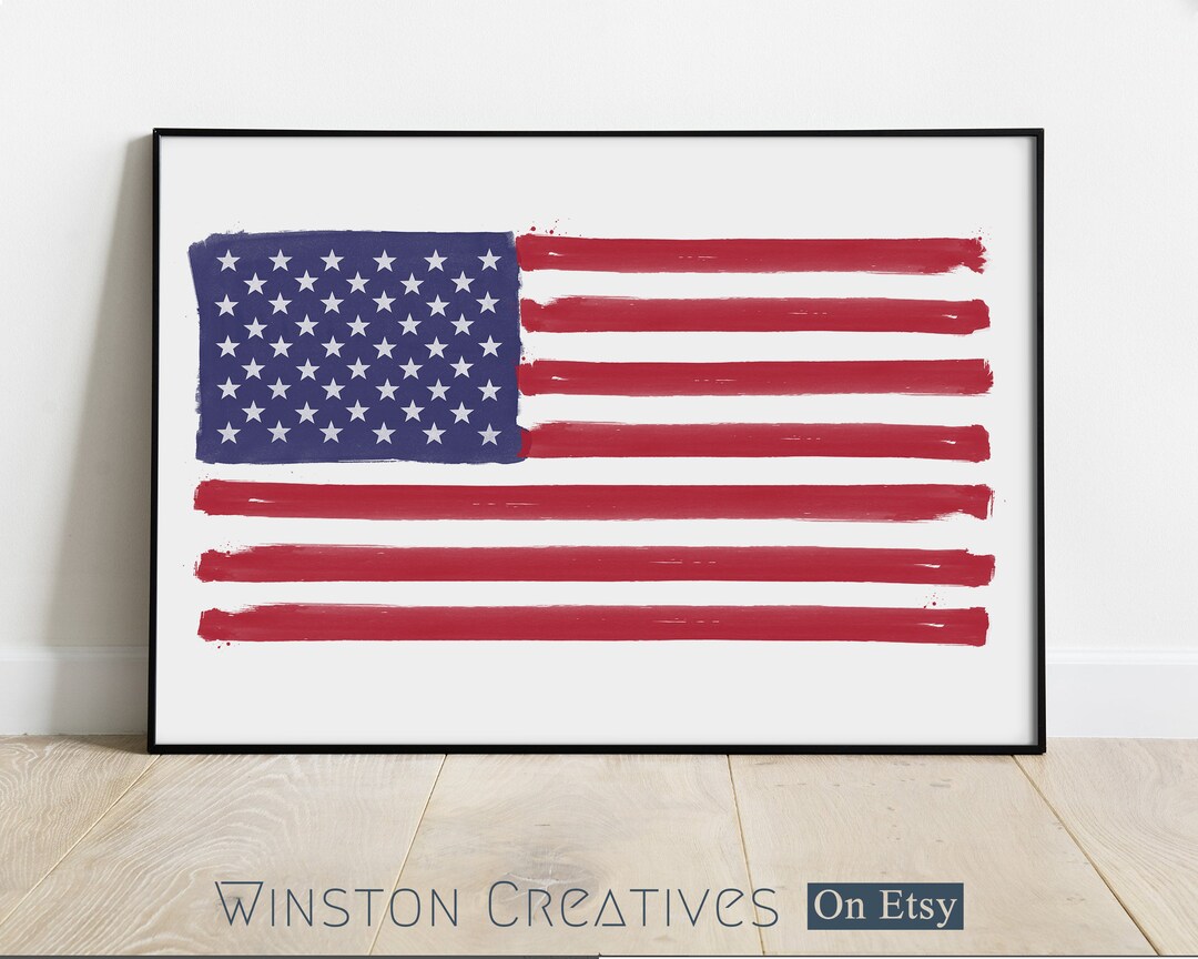 US Flag Watercolor Brush Art Print Poster 4th of July America, Stars ...