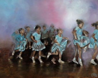 Pintura al óleo Giclée Imprimir Arte Figurativo Pequeñas Bailarinas 60 x 45cm "Cruzar mi Corazón y Esperanza de Volar"