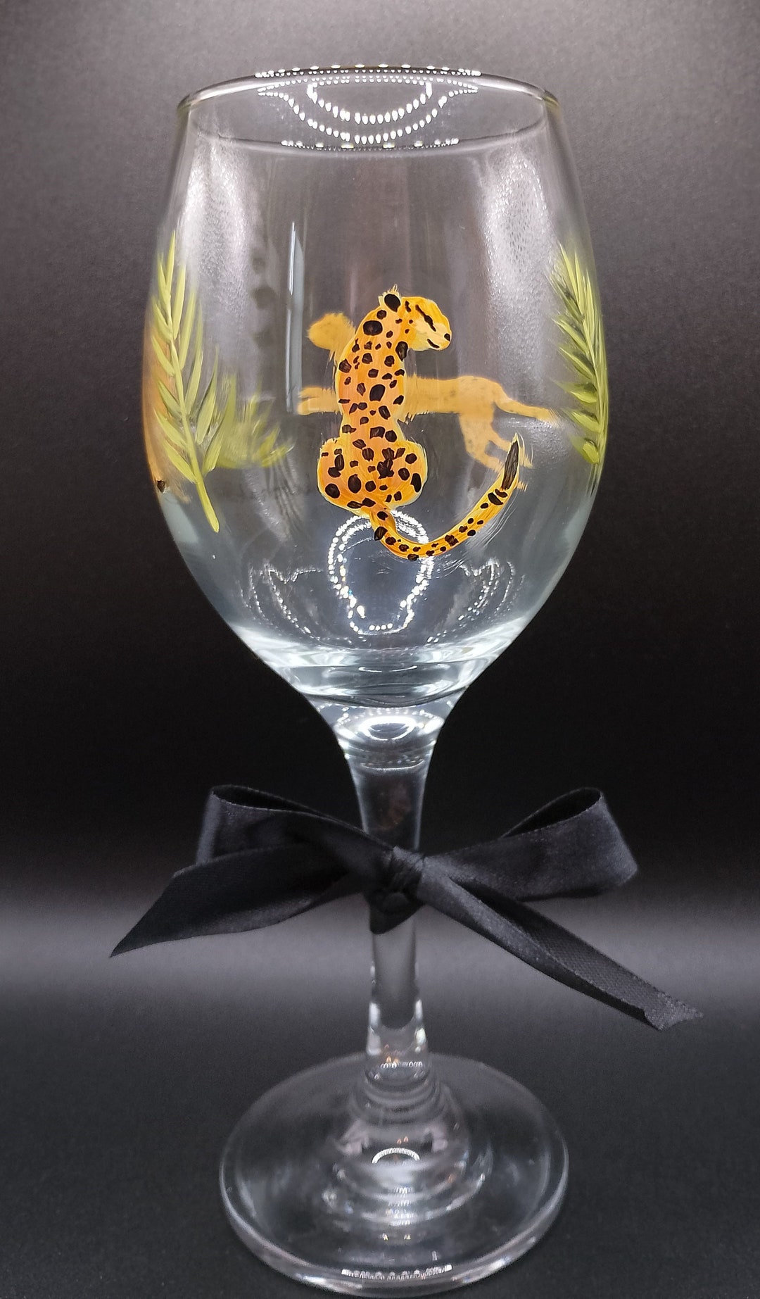 Hand Painted Leopard Wine Glass, Jungle Animal Art - Etsy