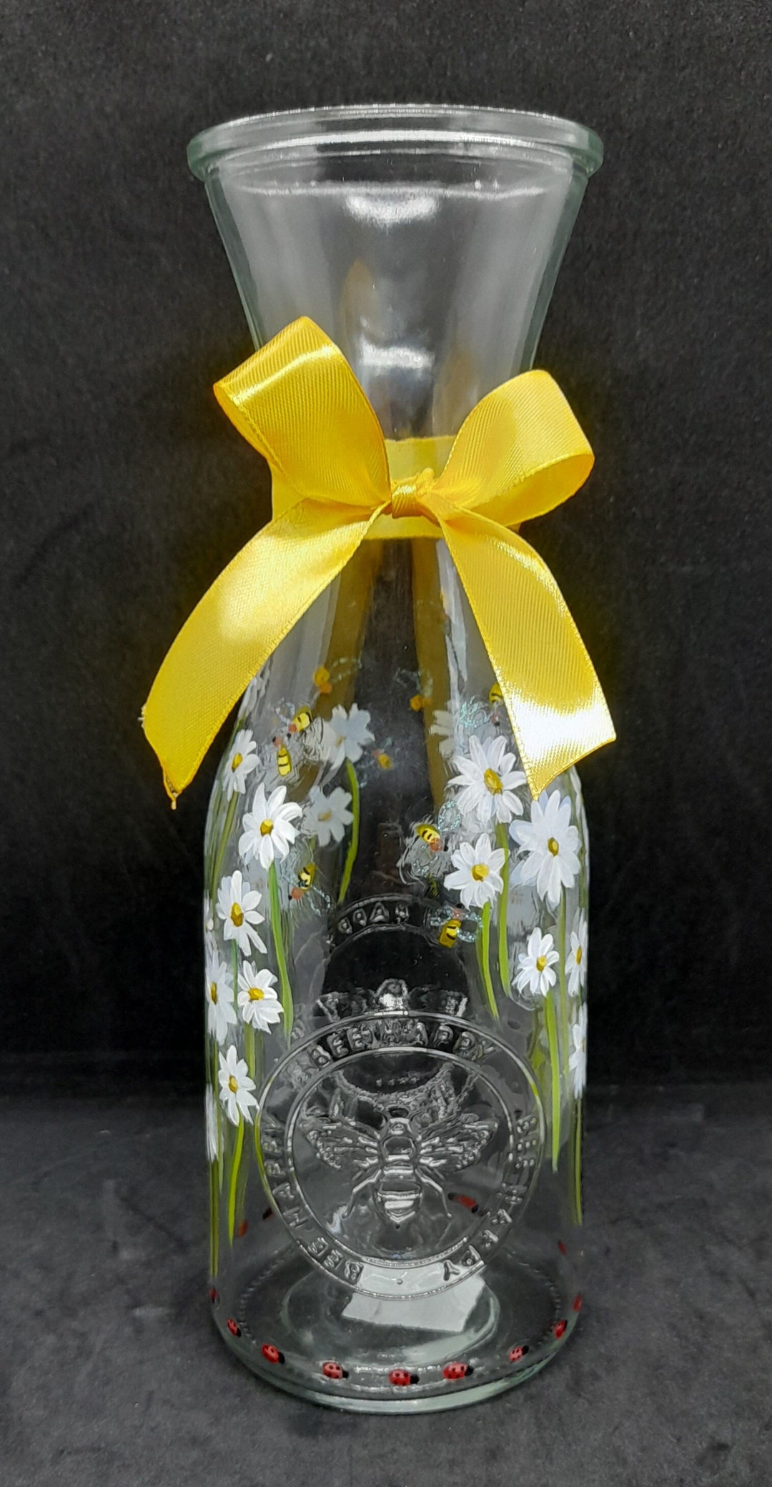 Hand Painted Glass Flower Vase Large Decorated Floral Carafe Etsy UK