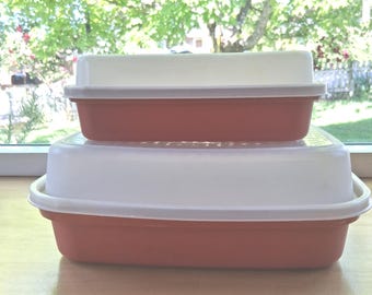 Vintage Tupperware Season-Serve Marinating Set Paprika Red 1294 & Junior 1518