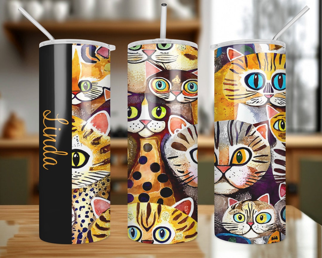 Cat Cartoon Snuggle Photo - Personalized Custom Tumbler