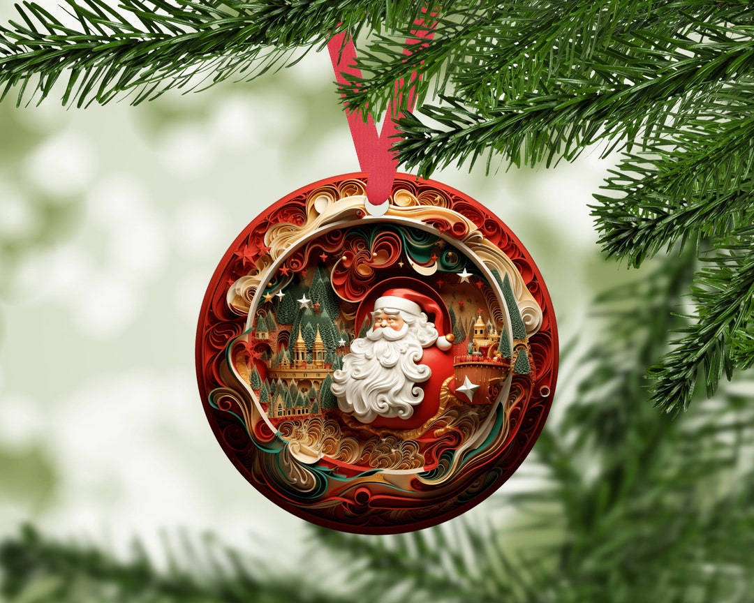 Red Green and Gold Santa Christmas Ornament 2 -double Sided Aluminum - Etsy