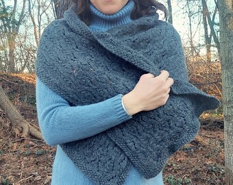 Dark Gray Hand Knit Wool Lace Scarf, 100% Wool Winter Wrap, Womens Winter Scarf, Handknit Wool Women Gift, Gray Knitted Cozy Wool Scarf