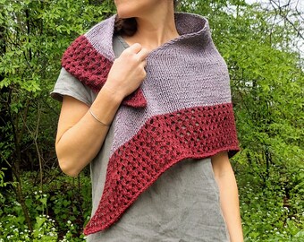 Handknitted Organic Cotton and Merino Wool Lace Shawl, Womens Knit Wool and Cotton Gray Shawl, Gift for Women, Knit Accessory, Cotton
