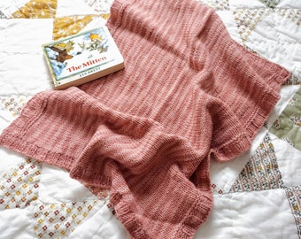Hand Knit Merino Wool Pink Baby Blanket, Knitted Pink Girls Stroller Blanket, Spring Baby, Girl Baby Shower Gift, Hand Knit Baby Shower
