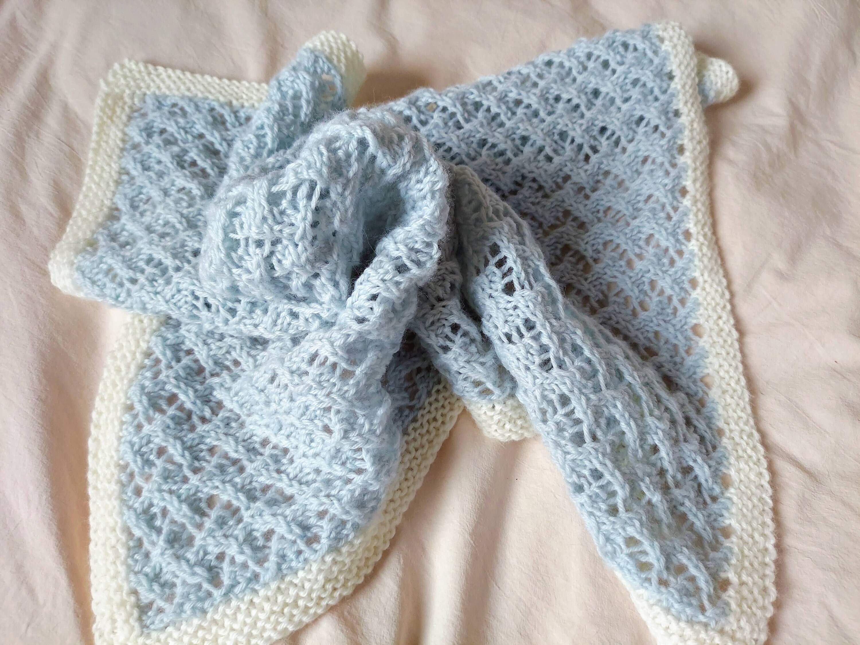 Hand Knit Blue Wool Lace Baby Blanket, Baby Shower Gift, Boy Baby Gift, Handknit Baby, Knitted Heirloom Wool Baby Stroller Blanket