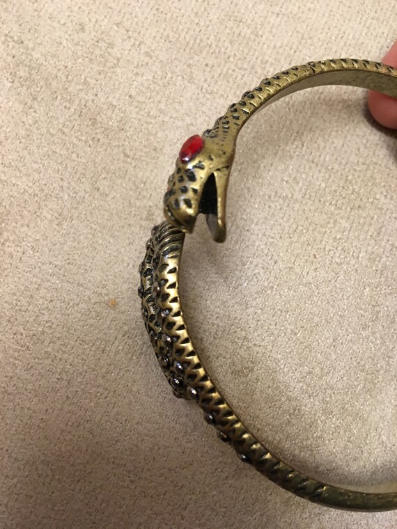 Unique, Vintage Bangle Brass Color Snake with Gla… - image 3