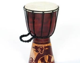 Tamburo Djembe In Legno Di Mogano Con Pelle Di Capra - Handmade Fair Trade - Vari Formati - Foto 4