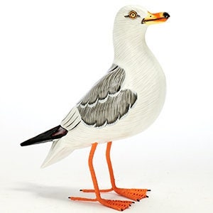 Painted Seagull wood carving
