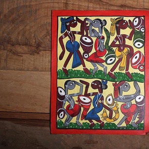 Traditional Patua Painting (14in x 11in) - tribal people dancing and playing musical instruments
