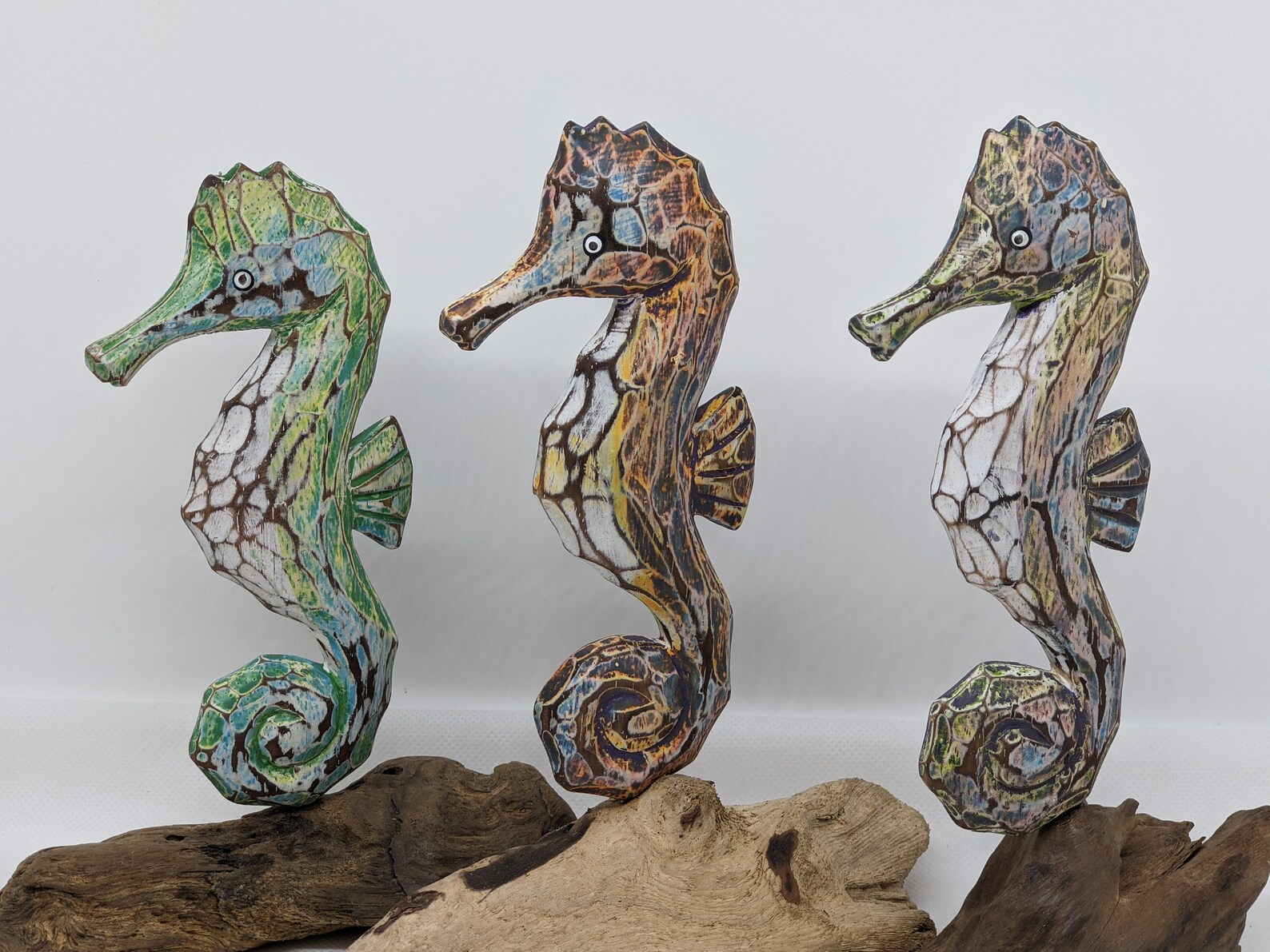 Painted Wooden Seahorse on Stand. Etsy
