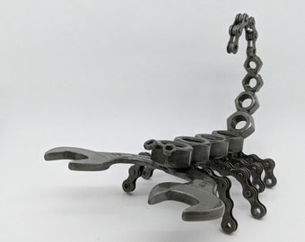 Scorpion, recycled bike chain, spanner and metal nut