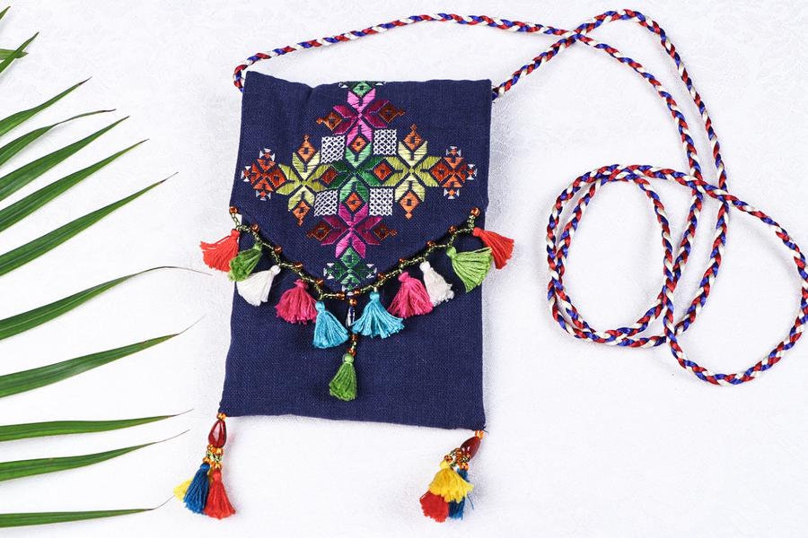 Grey - Soof Hand Embroidery Sling Mobile Pouch
