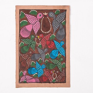 Traditionelles Patua Gemälde (11in x 7in) - Vögel