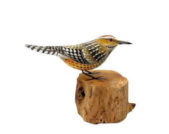 Cactus wren - painted wooden carving