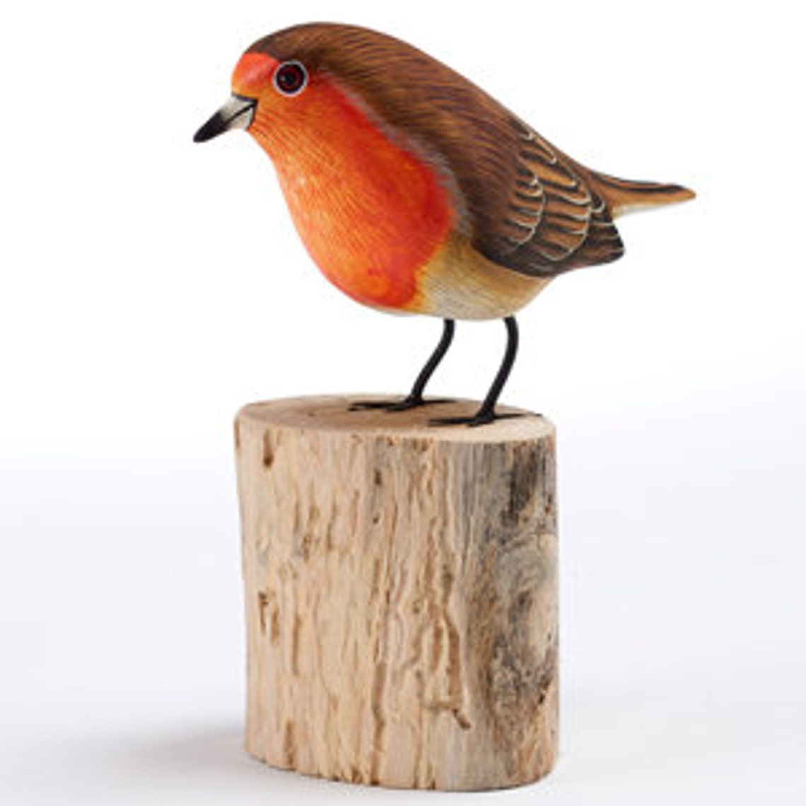 Exquisite handmade wooden robin perched on a log Etsy