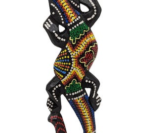 Gecko Wandkunst Holzschnitzerei mit erhabenem Punkt gemalte Dekoration (20 cm)