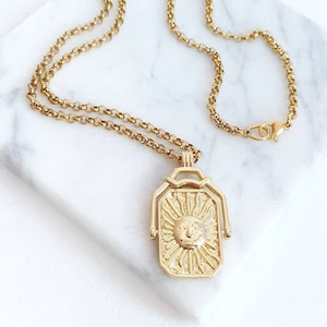 Sun and Moon Spinner Pendant in Gold, Day to Night Celestial Reversible Necklace