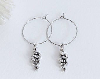 Snake Hoop Earrings in Silver, Criss-Cross Patterned Serpent Hoops