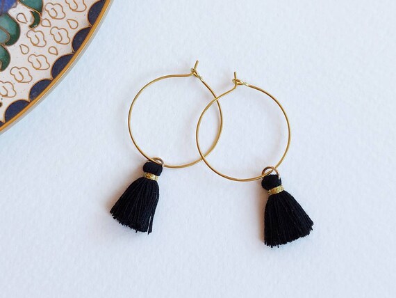 Small black tassel earrings sale