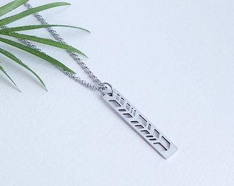 Silver Arrow Bar Necklace, Cutout Chevron Pattern Pendant