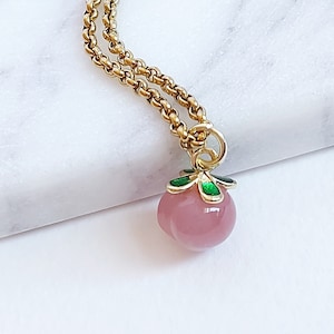 Peach Charm Necklace in Gold, Small Agate Fruit Pendant