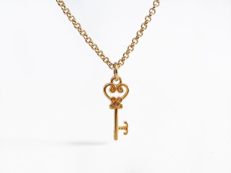 Small Key Necklace in Antique Gold Etsy