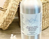 Bergamot, Sweet Orange Geranium Hand and Body Moisturiser with Aloe Vera and Chamomile Extract 500ml, made in UK