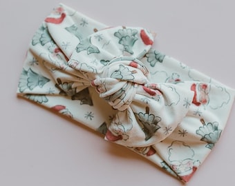 Lazo para bebé con árboles de Navidad y Papá Noel, turbante de invierno moderno para atar, turbante divertido para niños pequeños, lazo ajustable suave y elástico.