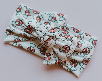 Lazo navideño de menta para bebé, turbante de invierno moderno para atar, turbante caprichoso para niños pequeños, lazo ajustable suave y elástico.