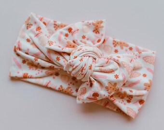 Lazo navideño de galleta para bebé, turbante rosa moderno para niña pequeña, lazo infantil de invierno, lazo ajustable suave y elástico.