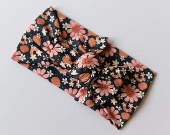 Diadema floral de calabaza negra para bebé de Halloween, lazo ajustable retro moderno para niña recién nacida, accesorio para el cabello de punto suave y elástico.