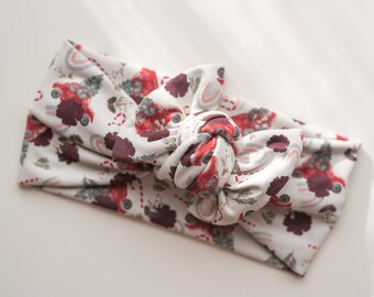 Lazo navideño vintage de camión para bebé, turbante para niña pequeña, lazo retro de invierno para bebé, lazo ajustable para niña pequeña