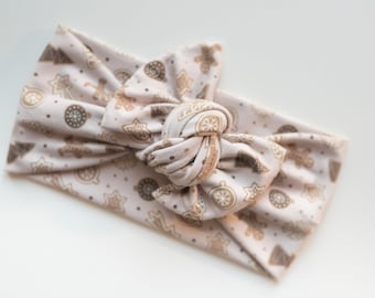Turbante navideño de galleta para niña, lazo para atar, diadema de punto para niña pequeña, regalo para rellenar calcetines navideños