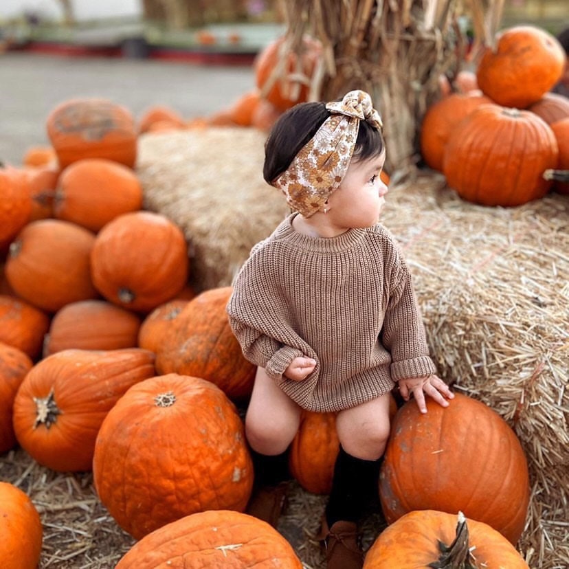 Neutral Floral Baby Head Wrap Flower Girl Turban Tieon Etsy