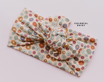 Diadema floral para bebé, diadema con lazo de punto de flores para niño pequeño, accesorios para el cabello ajustables para atar