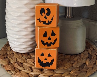 Handcrafted wood block home decor | PUMPKINS | Hand Painted | Halloween | Fall