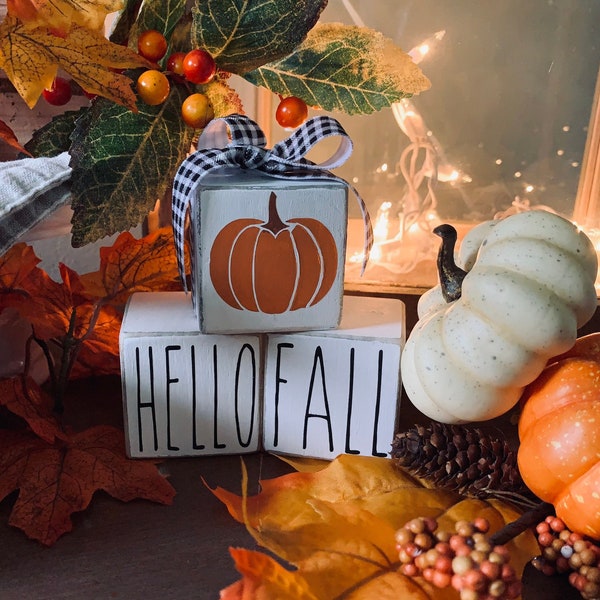 Handcrafted wood block home decor HELLO FALL