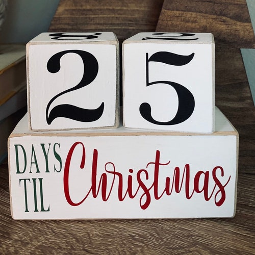 Christmas Countdown Wood Blocks Days Until Christmas Etsy