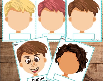 Emotions Activity for children Boy Toddler Emotions Chart Homechool Autism Activity Feelings Chart Feelings Printable Preschool Worksheet