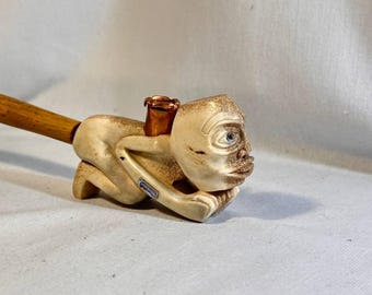 Handcrafted Northwest Coast Inspired Shaman Pipe, Haida Style Tribal Art Replica, Carved Ceremonial Pipe with Haliotis, Shell Inlay
