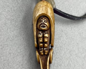 Northwest Coast Sea Lion Pendant, Shamanic Amulet with Shell Inlay, Tribal Jewelry for Him, Reproduction