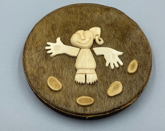 Vintage Chukchi Billiken Wall Panel, Handmade Arctic Art, Eskimo Folk Art Collectible, Good Luck Inuit Decor